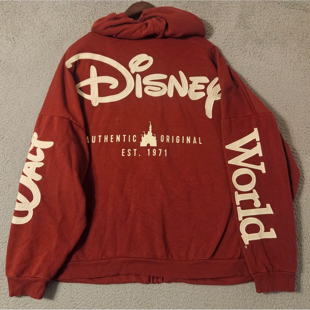 Walt Disney World Full Zip Hoodie Mens XXL Red Puff Print Walt World Parks